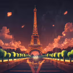 the eiffel tower can be seen in the night time,the city is beautiful and it looks amazing