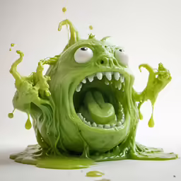 a green gross monster is spooky, with its mouth open