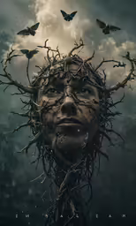 a man with vines growing all over his head