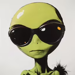 there is a poster of an alien with glasses