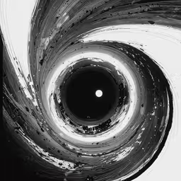 black and white photograph of a dark swirl,some sort of art with a black center