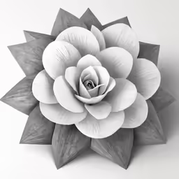white and gray paper flower against a white background