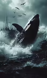 a photo of a ship crashing into the water