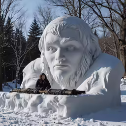 a person is standing near an artistic statue
