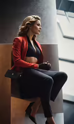 the woman in black and red is posing