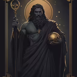 the god jesus in gold with a golden ball