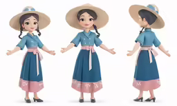 three cartoon figures of a woman in different poses