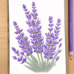 a purple flower drawn by a pencil on paper