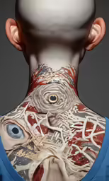 the back view of a person with tattoos on their neck