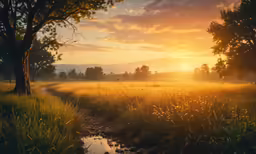 an image of a sunset over a marsh with a puddle