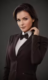 a woman with a bow tie in a suit