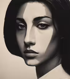 the woman has big eyes and black hair,a lady