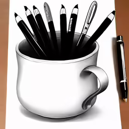 drawing with graphil pencils inside a cup on paper