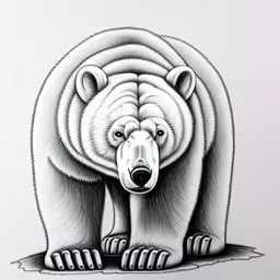 a drawing of a bear that is standing up,black and white polar bear drawing on canvas