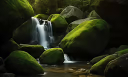 a large waterfall cascading down into a lush green jungle