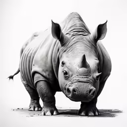 a rhino standing on top of a white field