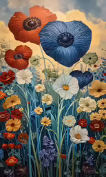 an image of a painting of many different flowers