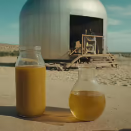 a couple of containers that have liquid in them
