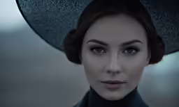 there is a woman wearing a black hat
