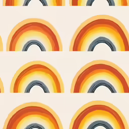 the fabric design with multiple rainbows in red, orange and yellow
