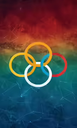 the olympics logo is pictured in a blue green and red color scheme