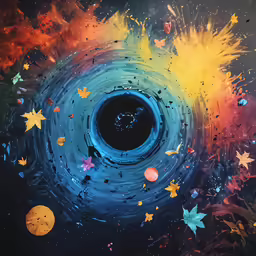 a painting with stars and bubbles on it