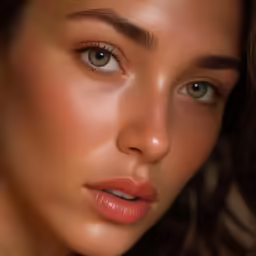 a woman with long brown hair wearing light makeup