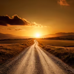 the sun rising behind a rural road in the country