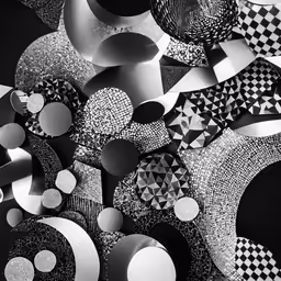 a black and white abstract artwork with circles
