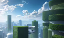3d rendering of city in a maze of green plants