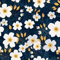 flowers in blue and gold background with leaves
