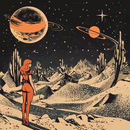 the woman is looking at the planets in space