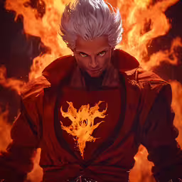 the character in fire is wearing a red cape,the character from devil may is surrounded by fire