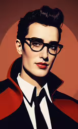 an art portrait of a woman wearing glasses,woman wearing glasses with an red jacket and black tie