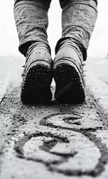 the feet of someone walking in their shoes