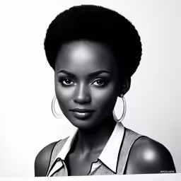 the woman with large earrings is posing for a black and white photo