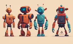 four robot models standing next to each other