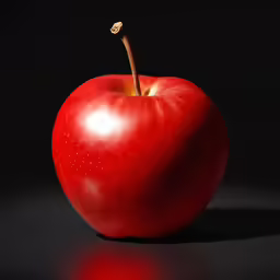an apple is still growing as seen on the black background
