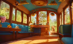 an artistic photo of a sun room with sun streaming through the windows,a view of an ornate room from the living area