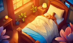 a man is laying in bed with an orchid nearby