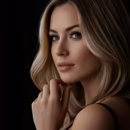 a woman with blonde hair is staring at the camera