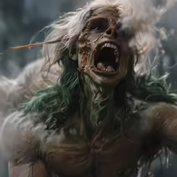 a close up of a person with white hair and dreads