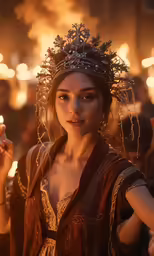 a beautiful young woman dressed in medieval garb and holding a lit cigarette