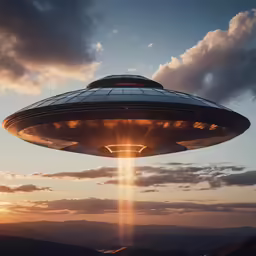 a spaceship flying over the top of a large mountain