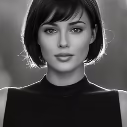 a young woman with short hair and a black shirt
