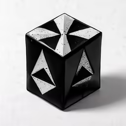 a black and white dice with a design on it