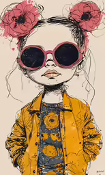 a painting of a girl wearing flowery glasses