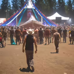a crowd at a festival of men, women and children