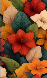 the multicolored flowers and leaves of a tropical plant