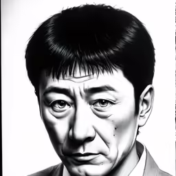 an asian man in black and white with a bow tie